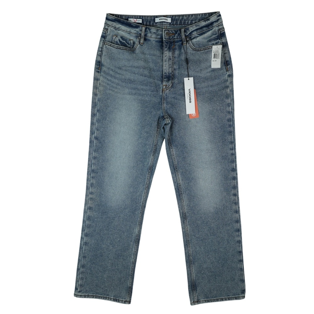 Vigoss Mom Straight Leg Jeans Womens 29 (32x28.5) Blue High Rise Light Wash New